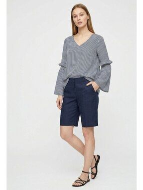 LOFT Striped Ruffle Sleeve Blouse Navy & White S